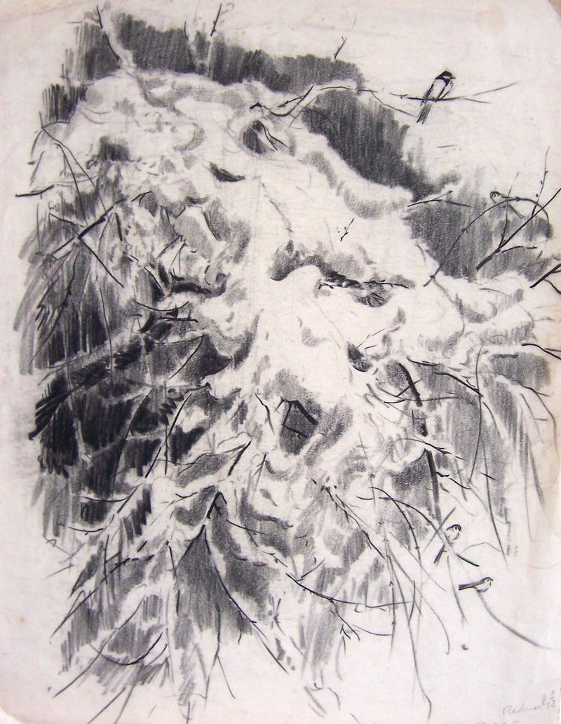 Snow Laden Tree Covered with Songbirds - Eileen Soper